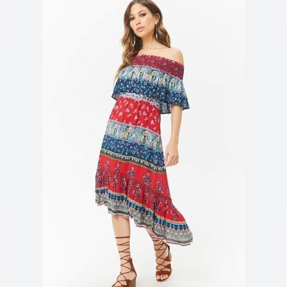Patrons of Peace boho off the shoulder flounce festival  dress size medium